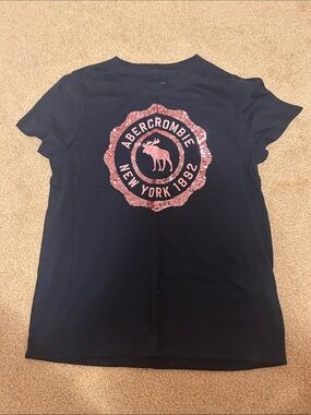 abercrombie kids Navy Tee with Pink Sequin Logo
